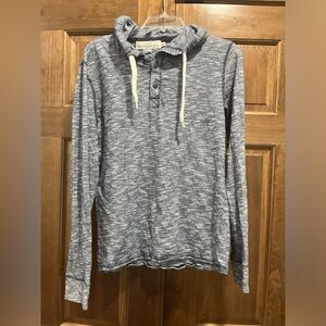 H&M Heathered Blue Sweatshirt Relaxed Fit Casual Hooded Henley Top, Size Medium